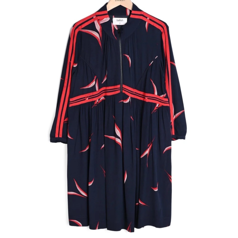 Ba&Sh Tilda Marine Lady Long Sleeve Dress Sz M‎ navy red print